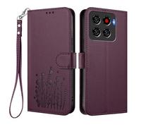 HAOYE Funda de Cuero Floral para ZTE Blade A56 4G, Cartera Multi-Bolsillos con Cierre Magnético, Soporte Plegable & Carcasa Protectora TPU Antigolpes - Púrpura Oscuro