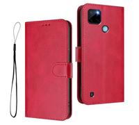 HAOYE Funda de Cuero para Realme C21Y / C25Y, Funda Cartera con Cierre Magnético/Ranura para Tarjetas, Carcasa con Protección RFID y Soporte Plegable - Rojo Rosa