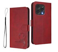 HAOYE Funda de Cuero Patrón de Panda para Doogee N55 - Protección RFID Carcasa con Ranuras Tarjetas, Soporte & Antigolpes - Rojo Vino