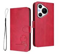 HAOYE Funda de Cuero Patrón de Panda para Huawei Pura 70 - Protección RFID Carcasa con Ranuras Tarjetas, Soporte & Antigolpes - Rojo Rosa