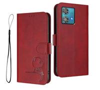 HAOYE Funda de Cuero Patrón de Panda para Motorola Moto Edge 40 Neo - Protección RFID Carcasa con Ranuras Tarjetas, Soporte & Antigolpes - Rojo Vino