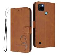 HAOYE Funda de Cuero Patrón de Panda para Realme C21Y / C25Y - Protección RFID Carcasa con Ranuras Tarjetas, Soporte & Antigolpes - Marrón