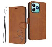 HAOYE Funda de Cuero Patrón de Panda para Realme C51 / Realme Note 50 / Realme C53 - Protección RFID Carcasa con Ranuras Tarjetas, Soporte & Antigolpes - Marrón