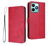 HAOYE Funda de Cuero Patrón de Panda para Realme C51 / Realme Note 50 / Realme C53 - Protección RFID Carcasa con Ranuras Tarjetas, Soporte & Antigolpes - Rojo Rosa