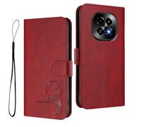 HAOYE Funda de Cuero Patrón de Panda para Realme C63 / C61 / Realme Note 60 - Protección RFID Carcasa con Ranuras Tarjetas, Soporte & Antigolpes - Rojo Vino