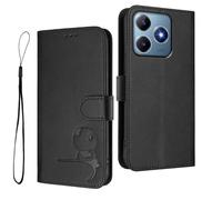 HAOYE Funda de Cuero Patrón de Panda para Realme C63 / Realme C61 / Realme Note 60 - Protección RFID Carcasa con Ranuras Tarjetas, Soporte & Antigolpes - Negro