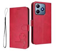 HAOYE Funda de Cuero Patrón de Panda para Realme C63 / Realme C61 / Realme Note 60 - Protección RFID Carcasa con Ranuras Tarjetas, Soporte & Antigolpes - Rojo Rosa