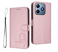 HAOYE Funda de Cuero Patrón de Panda para Realme C63 / Realme C61 / Realme Note 60 - Protección RFID Carcasa con Ranuras Tarjetas, Soporte & Antigolpes - Rosa