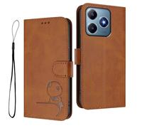 HAOYE Funda de Cuero Patrón de Panda para Realme C63 / Realme C61 / Realme Note 60 - Protección RFID Carcasa con Ranuras Tarjetas, Soporte & Antigolpes - Marrón