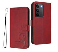 HAOYE Funda de Cuero Patrón de Panda para Realme C75 4G - Protección RFID Carcasa con Ranuras Tarjetas, Soporte & Antigolpes - Rojo Vino