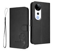 HAOYE Funda de Cuero Patrón de Panda para Vivo V40 5G - Protección RFID Carcasa con Ranuras Tarjetas, Soporte & Antigolpes - Negro