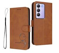 HAOYE Funda de Cuero Patrón de Panda para Vivo V40 SE 5G - Protección RFID Carcasa con Ranuras Tarjetas, Soporte & Antigolpes - Marrón