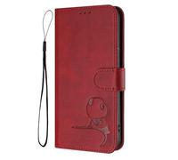 HAOYE Funda de Cuero Patrón de Panda para Vivo V50 5G - Protección RFID Carcasa con Ranuras Tarjetas, Soporte & Antigolpes - Rojo Vino