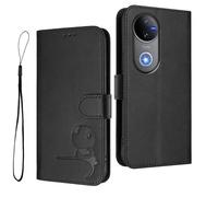HAOYE Funda de Cuero Patrón de Panda para Vivo V50 5G - Protección RFID Carcasa con Ranuras Tarjetas, Soporte & Antigolpes - Negro