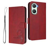 HAOYE Funda de Cuero Patrón de Panda para Vivo Y28s 5G - Protección RFID Carcasa con Ranuras Tarjetas, Soporte & Antigolpes - Rojo Vino