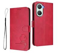 HAOYE Funda de Cuero Patrón de Panda para Vivo Y28s 5G - Protección RFID Carcasa con Ranuras Tarjetas, Soporte & Antigolpes - Rojo Rosa