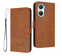 HAOYE Funda de Cuero Patrón de Panda para Vivo Y28s 5G - Protección RFID Carcasa con Ranuras Tarjetas, Soporte & Antigolpes - Marrón