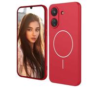 HAOYE Funda Magnética para Motorola Moto E13 Compatible con MagSafe, Carcasa de Silicona Líquida con Forro de Microfibra, Bumper Antigolpes - Rojo