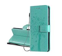HAOYE Funda para Google Pixel 7A Billetera, Diseño de Patrón de Hojas en Relieve Bastante Retro Funda de Cuero, Ultrafino Estuche Protectora, Verde