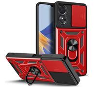 HAOYE Funda para OPPO A17 4G, Shockproof Carcasa con Giratorio Anillo Kickstand y Cubierta Deslizante de la Cámara, PC y TPU Case Cover. Rojo