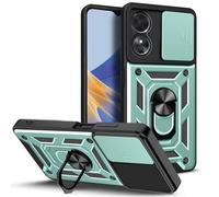 HAOYE Funda para OPPO A17 4G, Shockproof Carcasa con Giratorio Anillo Kickstand y Cubierta Deslizante de la Cámara, PC y TPU Case Cover. Verde