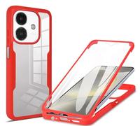 HAOYE Funda para OPPO A40 4G, 360 Grados Shockproof Transparente Carcasa con Protector de Pantalla, Hard PC y Silicona TPU Tough Case Cover. Rojo