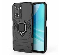 HAOYE Funda para OPPO A57s / A57 4G, Shockproof Carcasa con 360 Grados Giratorio Anillo Kickstand, Hard PC y Silicona TPU Bumper Tough Armor Case Cover. Negro