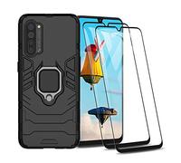 HAOYE Funda para OPPO Find X2 Lite y 2 Piezas Cristal Templado, Shockproof Carcasa con 360 Grados Giratorio Anillo Kickstand, Hard PC y Silicona TPU Hybrid Armor Case. Negro