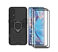 HAOYE Funda para OPPO Find X2 Neo y 2 Piezas Cristal Templado, Shockproof Carcasa con 360 Grados Giratorio Anillo Kickstand, Hard PC y Silicona TPU Hybrid Armor Case. Negro