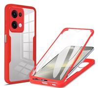 HAOYE Funda para OPPO Reno13 5G / OPPO Reno 13 5G, 360 Grados Shockproof Transparente Carcasa con Protector de Pantalla, Hard PC y Silicona TPU Tough Case Cover. Rojo