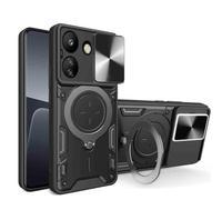HAOYE Funda para Realme C11 2021 /C20 /C21, Shockproof Carcasa con Porta Anillos Invisible y Cubierta Deslizante de la Cámara, PC y TPU Cover Case, Negro