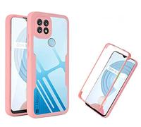 HAOYE Funda para Realme C21, 360 Grados Shockproof Transparente Carcasa con Protector de Pantalla, Hard PC y Silicona TPU Tough Case Cover. Rosa