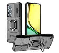 HAOYE Funda para Realme C65 4G, PC/TPUShockproof Carcasa con Giratorio Anillo Kickstand y Cubierta Deslizante de la Cámara, Negro