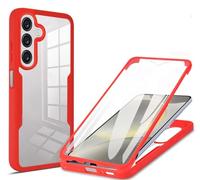 HAOYE Funda para Samsung Galaxy A16, 360 Grados Shockproof Transparente Carcasa con Protector de Pantalla, Hard PC y Silicona TPU Tough Case Cover. Rojo