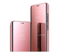 HAOYE Funda para Samsung Galaxy A16 5G, Mirror Funda Inteligente, PU/PC Flip Cover Case Espejo Enchapado Window View Protectora Carcasa con Soporte Plegable. Oro Rosa