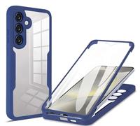 HAOYE Funda para Samsung Galaxy S24 FE, 360 Grados Shockproof Transparente Carcasa con Protector de Pantalla, Hard PC y Silicona TPU Tough Case Cover. Azul