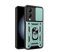 HAOYE Funda para Vivo Y17s, Shockproof Carcasa con Giratorio Anillo Kickstand y Cubierta Deslizante de la Cámara, PC y TPU Case Cover. Verde