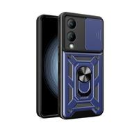 HAOYE Funda para Vivo Y17s, Shockproof Carcasa con Giratorio Anillo Kickstand y Cubierta Deslizante de la Cámara, PC y TPU Case Cover. Azul