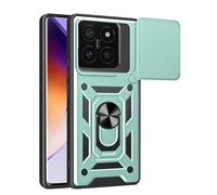 HAOYE Funda para Xiaomi 14T Pro 5G, Shockproof Carcasa con Giratorio Anillo Kickstand y Cubierta Deslizante de la Cámara, PC y TPU Case Cover. Verde