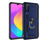 HAOYE Funda para Xiaomi Mi 9 Lite, Anillo de 360 Grados de Metal [Soporte de Coche Magnético Compatible], Hard PC y Silicona TPU Shock Carcasa. Azul Marino