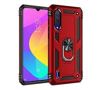 HAOYE Funda para Xiaomi Mi 9 Lite, Anillo de 360 Grados de Metal [Soporte de Coche Magnético Compatible], Hard PC y Silicona TPU Shock Carcasa. Rojo