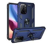 HAOYE Funda para Xiaomi Poco F3 / Mi 11i 5G, Anillo de 360 Grados de Metal [Soporte de Coche Magnético Compatible], Hard PC y Silicona TPU Shock Carcasa. Azul Marino