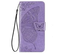 HAOYE Funda para Xiaomi Poco F6 Pro 5G, Suave TPU/PU Cuero Flip Carcasa Case Cover, Magnética en Relieve de la Mariposa, Billetera con Soporte/Tapa Tarjetas. Morado