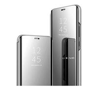 HAOYE Funda para Xiaomi Poco F7 5G, Mirror Funda Inteligente, PU/PC Flip Cover Case Espejo Enchapado Window View Protectora Carcasa con Soporte Plegable. Plata