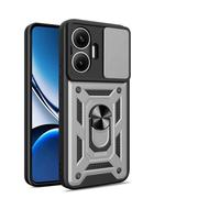 HAOYE Funda para Xiaomi Poco F7 5G, Shockproof Carcasa con Giratorio Anillo Kickstand y Cubierta Deslizante de la Cámara, PC y TPU Case Cover. Plata