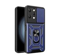 HAOYE Funda para Xiaomi Poco M6 Pro 5G, Shockproof Carcasa con Giratorio Anillo Kickstand y Cubierta Deslizante de la Cámara, PC y TPU Case Cover. Azul