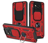 HAOYE Funda para Xiaomi Poco X3 / X3 NFC / X3 Pro, Shockproof Carcasa con Giratorio Anillo Kickstand y Cubierta Deslizante de la Cámara, PC y TPU Case Cover. Rojo
