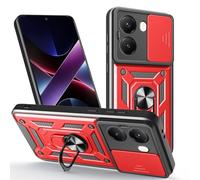 HAOYE Funda para Xiaomi Poco X7 Pro 5G, Shockproof Carcasa con Giratorio Anillo Kickstand y Cubierta Deslizante de la Cámara, PC y TPU Case Cover. Rojo