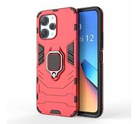 HAOYE Funda para Xiaomi Redmi 12 4G, Shockproof Carcasa con 360 Grados Giratorio Anillo Kickstand, Hard PC y Silicona TPU Bumper Tough Armor Case Cover. Rojo