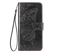 HAOYE Funda para Xiaomi Redmi 15 5G, Suave TPU/PU Cuero Flip Carcasa Case Cover, Magnética en Relieve de la Mariposa, Billetera con Soporte/Tapa Tarjetas. Negro